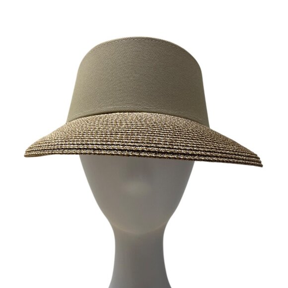 Eric Javits Beige Squishee Visor Hat With Adjustable Strap & Gold Button Detail - Picture 2 of 11